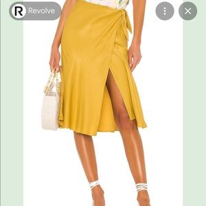 LPA yellow midi satin skirt